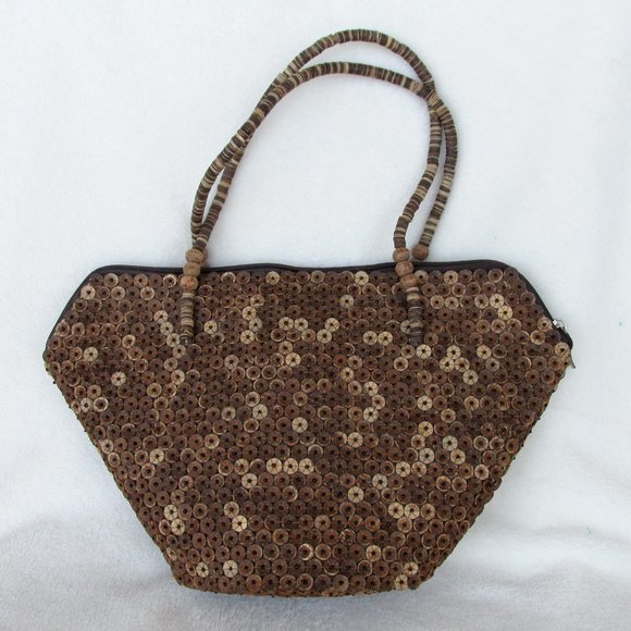 Coconut Button Bag Handmade Indonesia Zipper Close - Picture 1 of 9